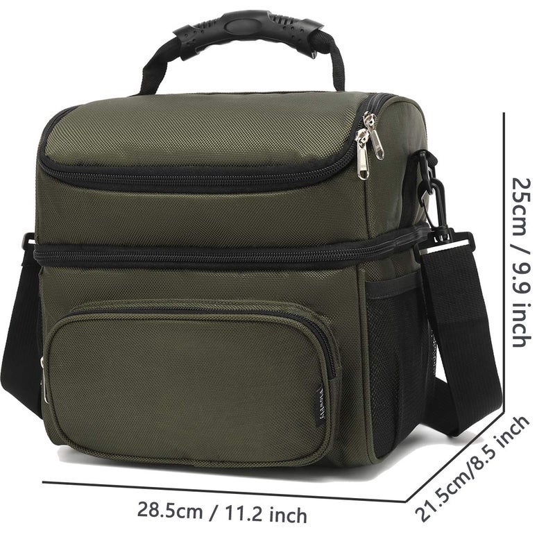 FlowFly Double Layer Cooler Insulated Lunch Bag Adult Lunch Box Large Tote Bag for Men, Women, With Adjustable Strap,Front Pocket and Dual Large Mesh Side Pockets,Army Green - Image 4